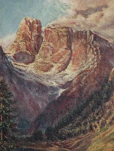 1927 Continental School Alpine Landscape Oil Painting, Framed - 6