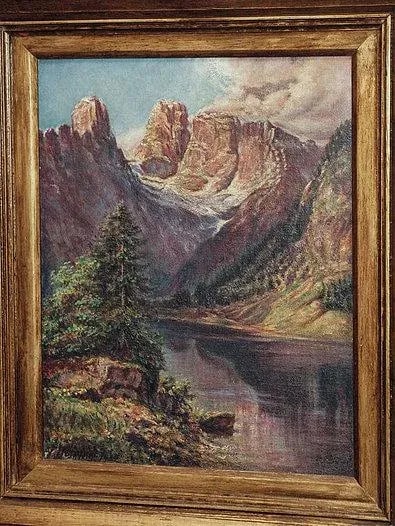 1927 Continental School Alpine Landscape Oil Painting, Framed - 7