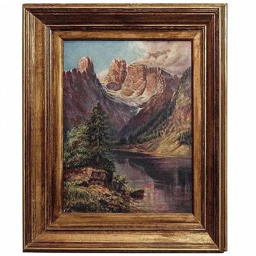 1927 Continental School Alpine Landscape Oil Painting, Framed - 9