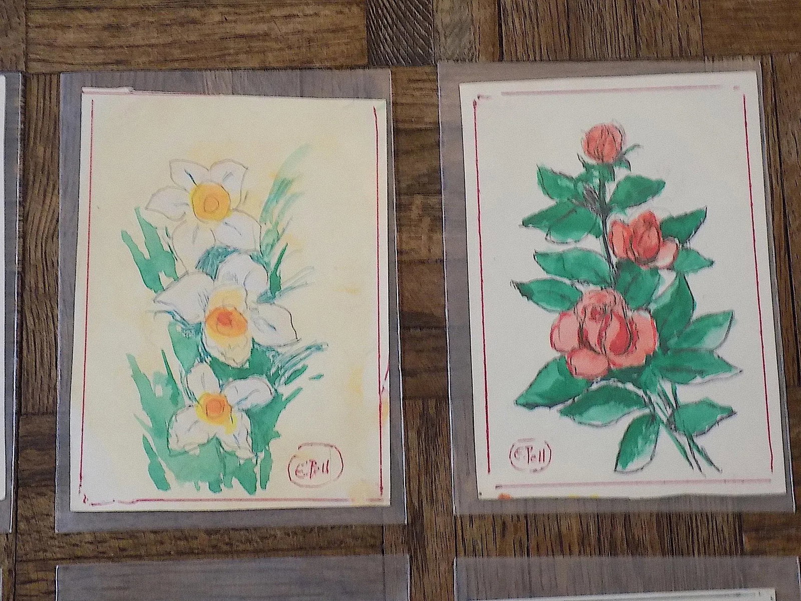 Original Vintage Mid 20th C. Watercolors-Floral Still Life-E. Pell-Set of 12 - 3