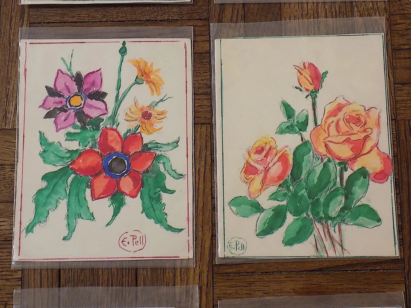 Original Vintage Mid 20th C. Watercolors-Floral Still Life-E. Pell-Set of 12 - 4