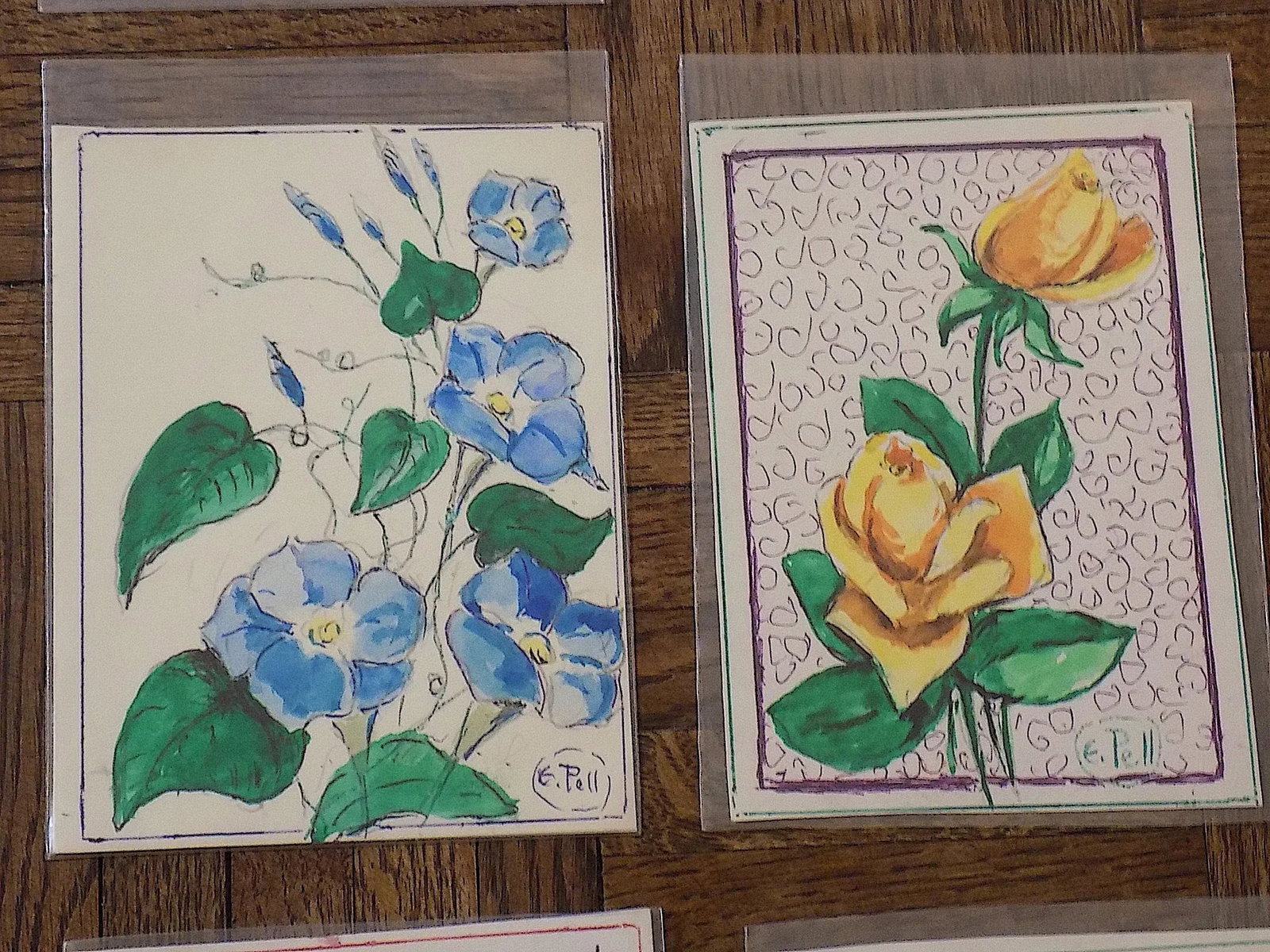 Original Vintage Mid 20th C. Watercolors-Floral Still Life-E. Pell-Set of 12 - 5
