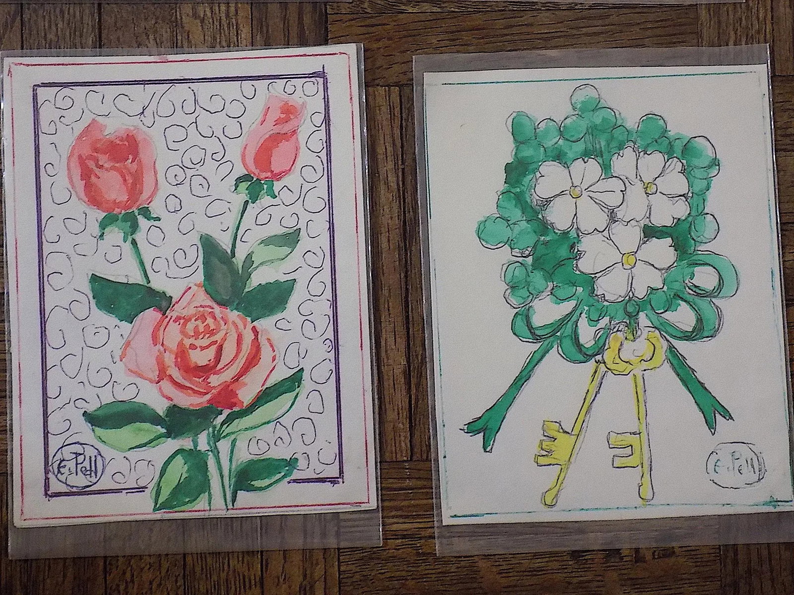 Original Vintage Mid 20th C. Watercolors-Floral Still Life-E. Pell-Set of 12 - 7
