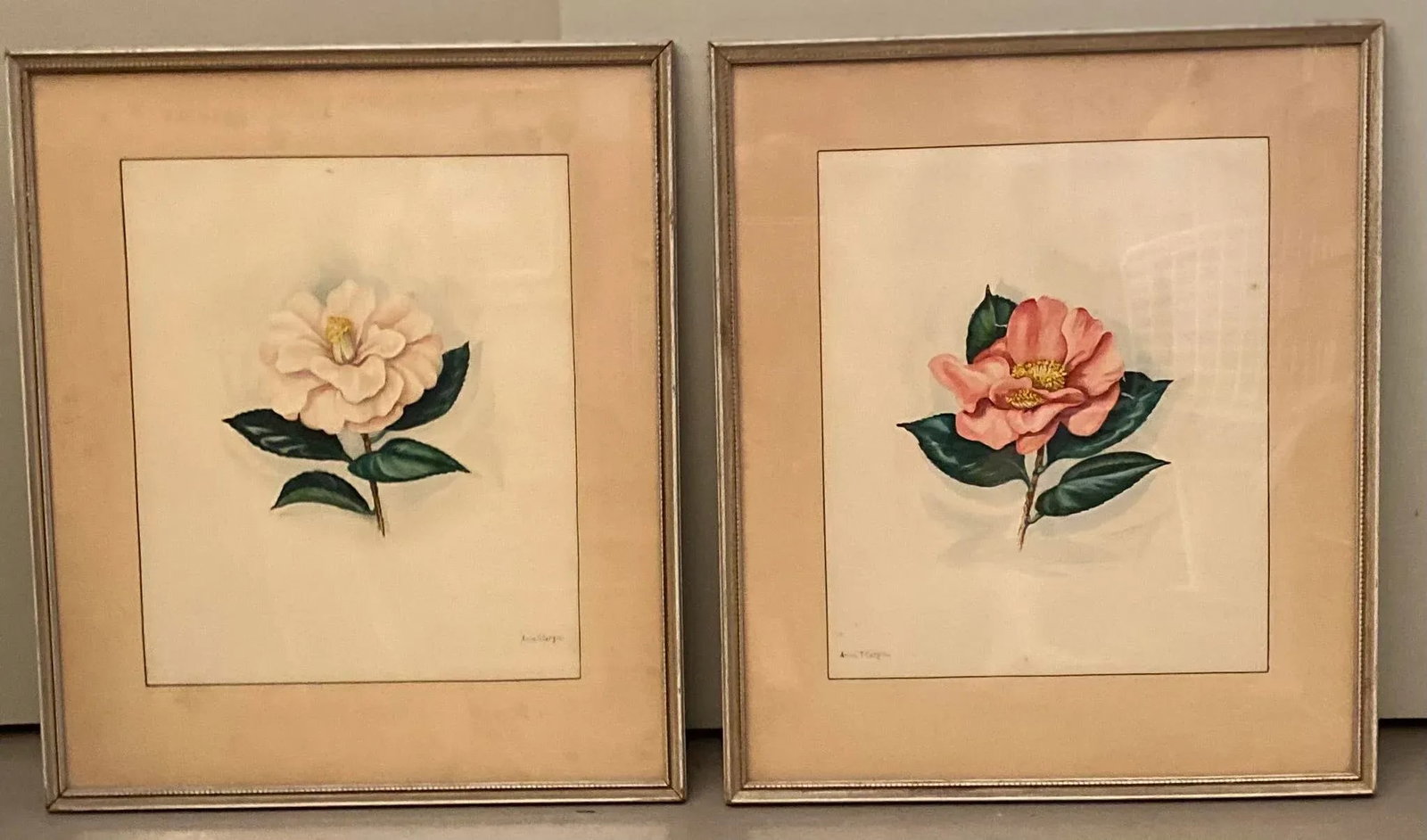 Early 20th Century Floral Watercolor Paintings by Anne Cargill, Framed - a Pair - 6