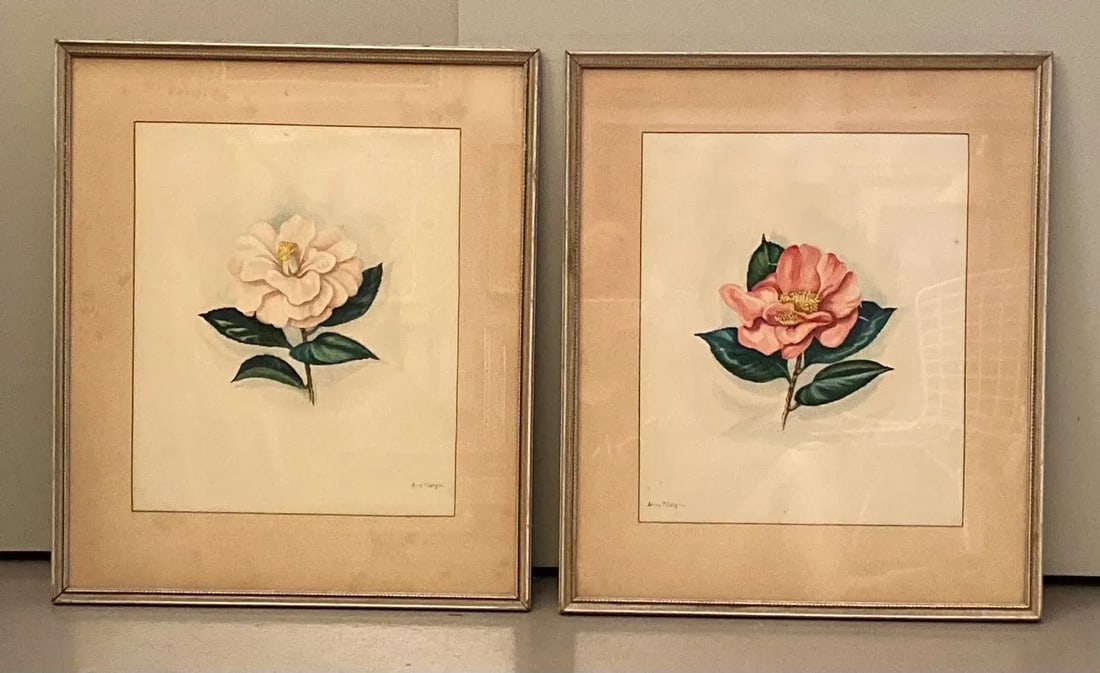 Early 20th Century Floral Watercolor Paintings by Anne Cargill, Framed - a Pair - 8