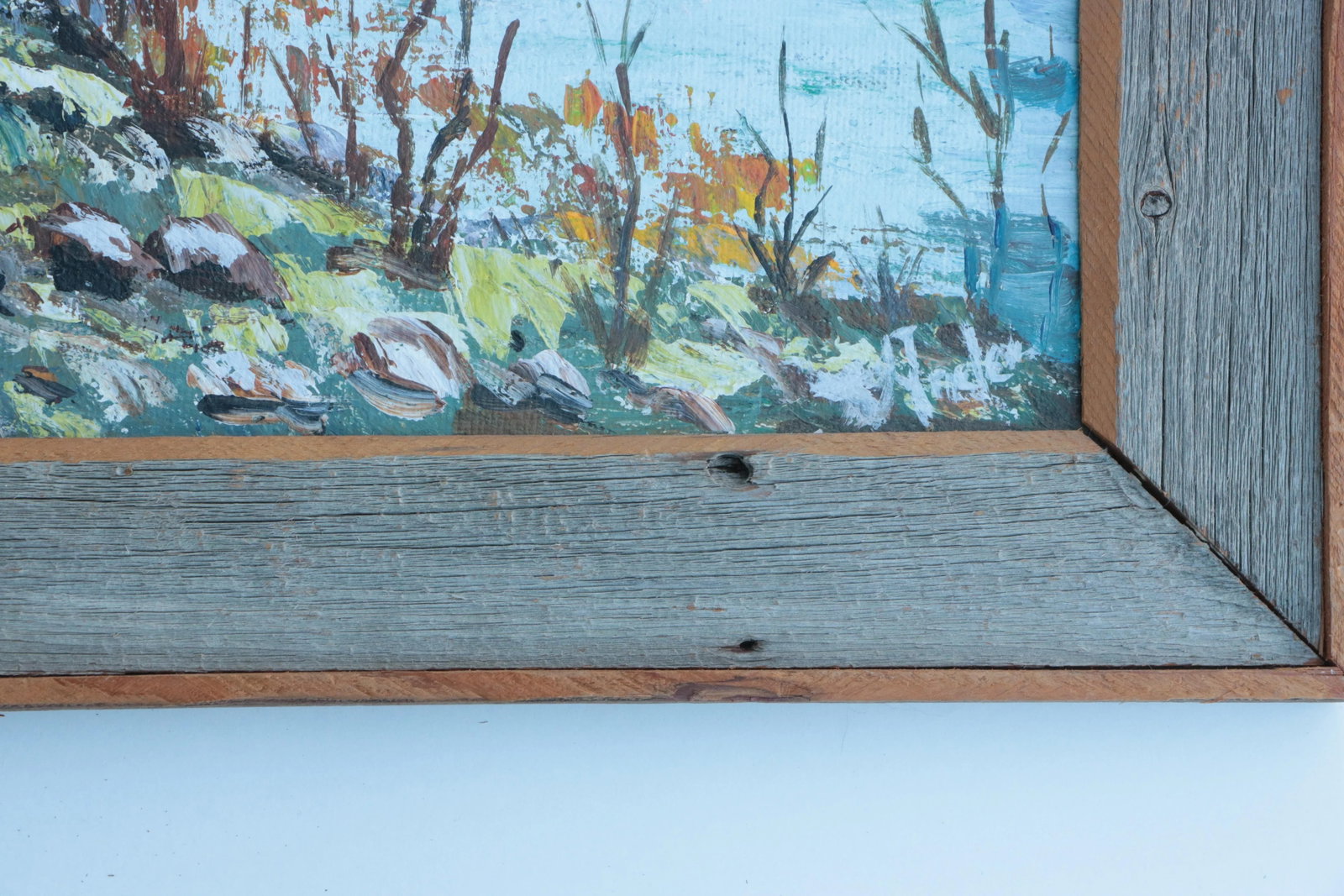 Vintage Coastal Painting Framed in Reclaimed Wood - 2