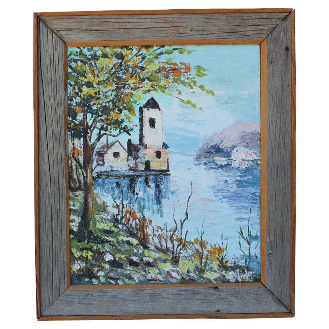 Vintage Coastal Painting Framed in Reclaimed Wood - 6