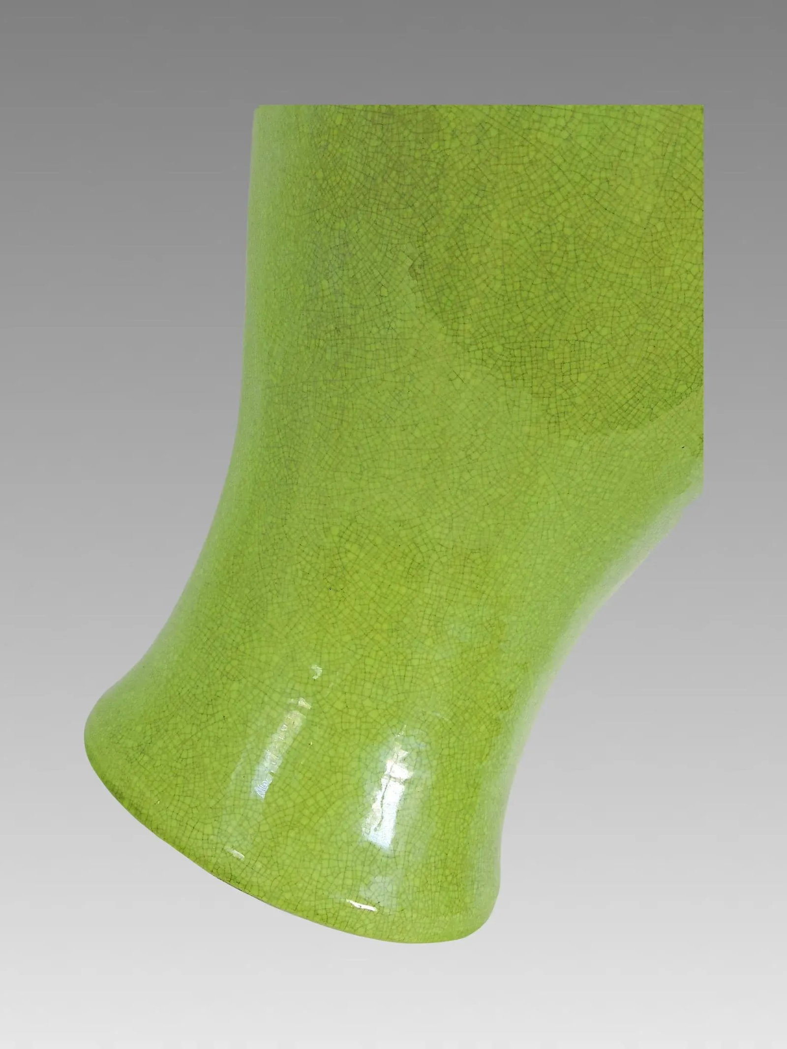 Large Early Mid Century Apple Green 'Meiping' Monochrome Chinese Vase & Carved Wood Stand - 9