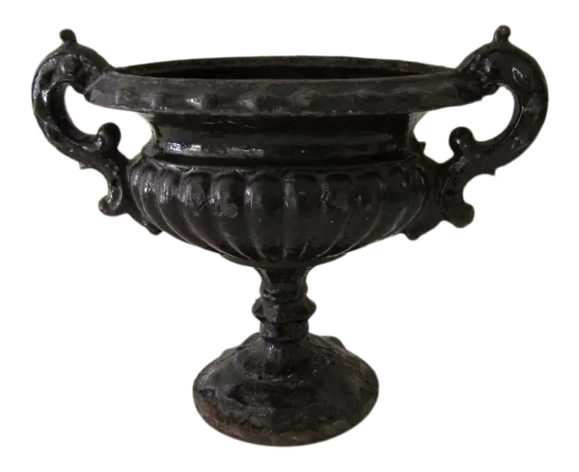 American Small Cast Iron Garden Urn Footed (1 of 9)