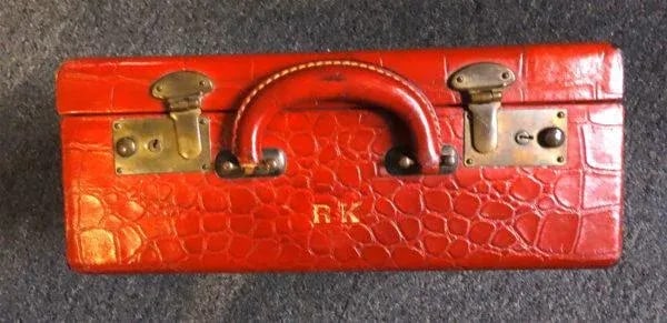 Red Croc Embossed Vintage Leather Decor Case - 2