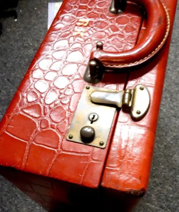 Red Croc Embossed Vintage Leather Decor Case - 5