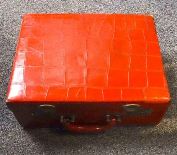 Red Croc Embossed Vintage Leather Decor Case - 6