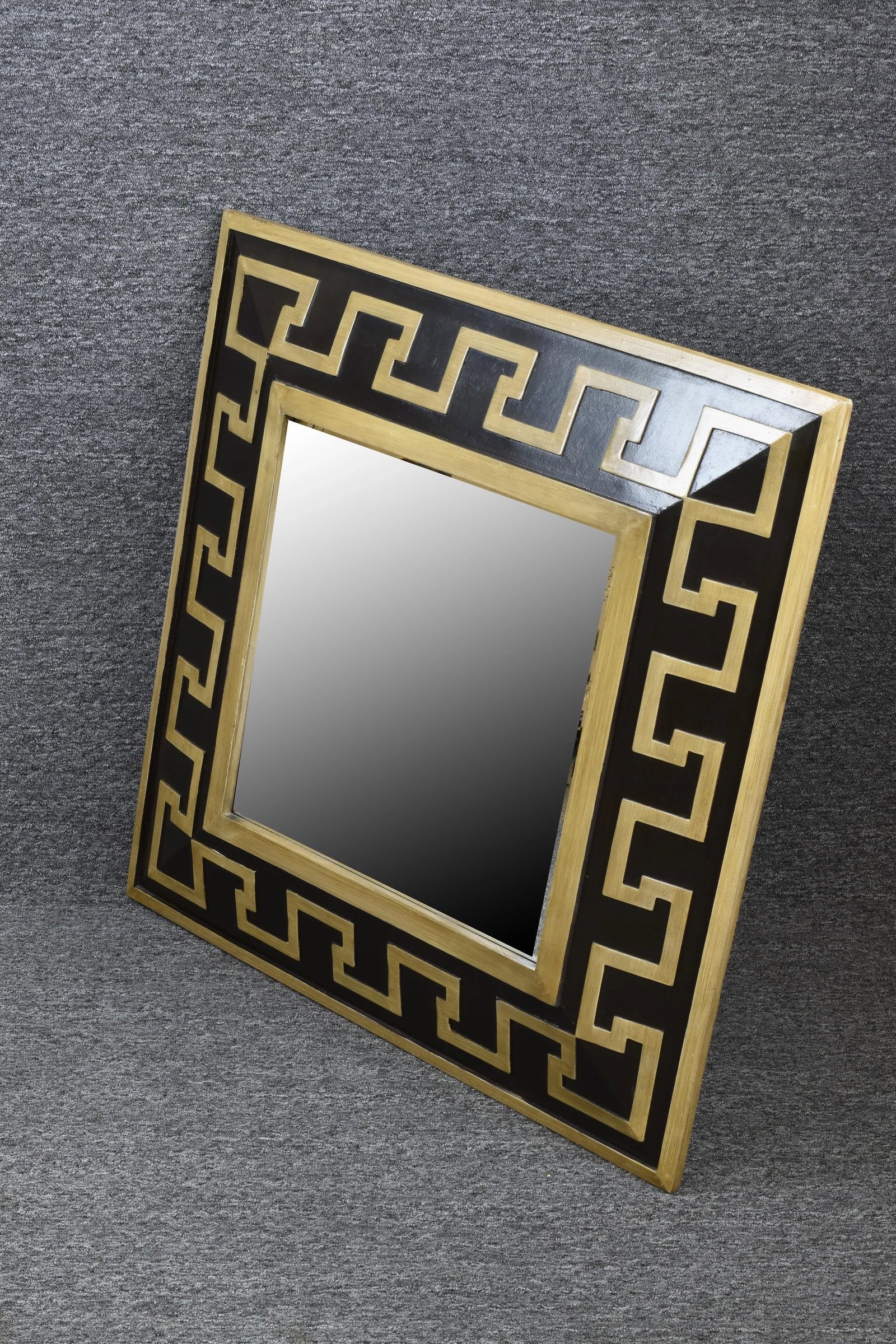 Black Carved Greek Key Accent Beveled Mirror by Sterling - 3