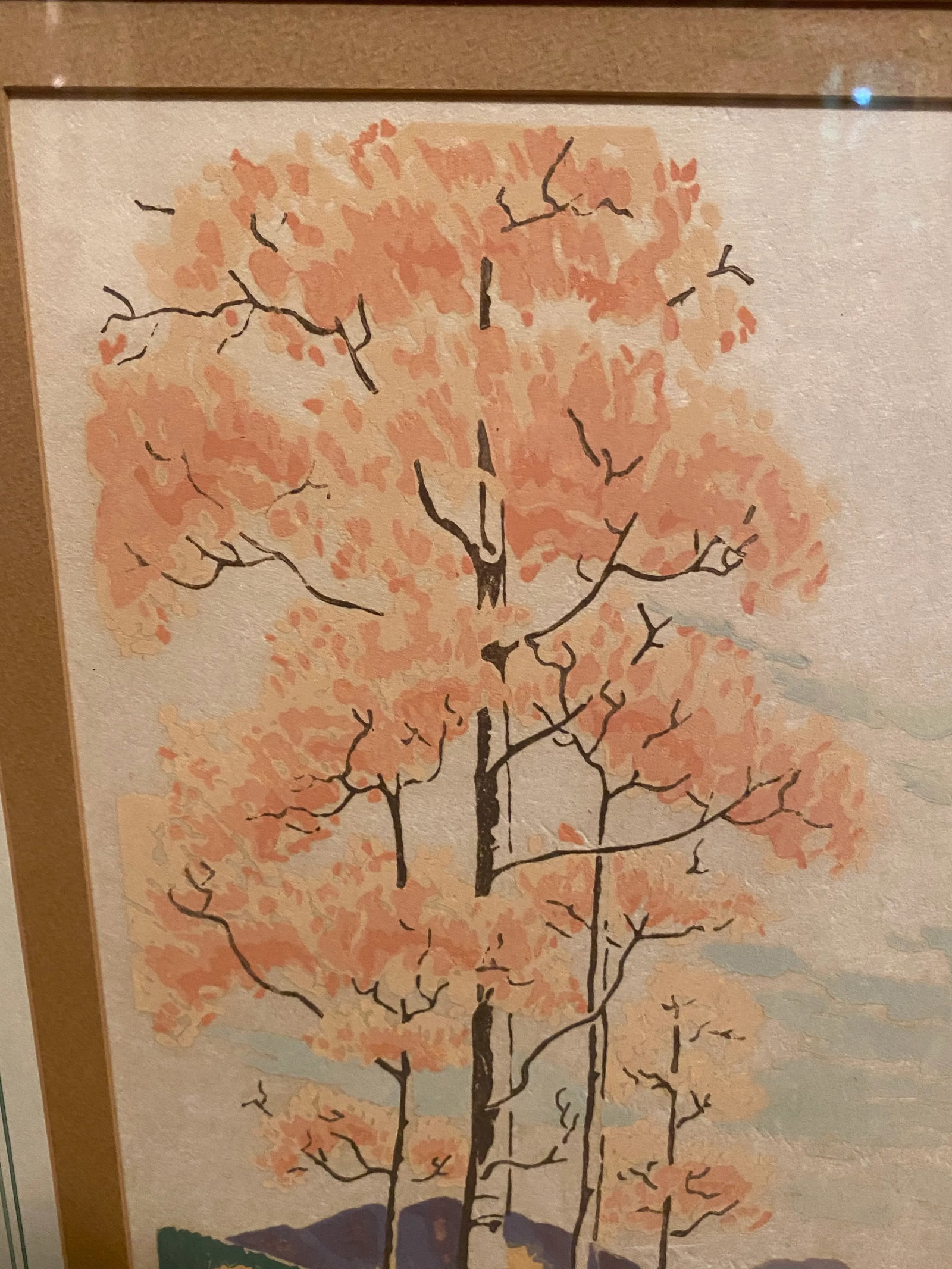 1940s "Autumn Aspens" Landscape Woodblock Print by Glenn Wheete, Framed - 4