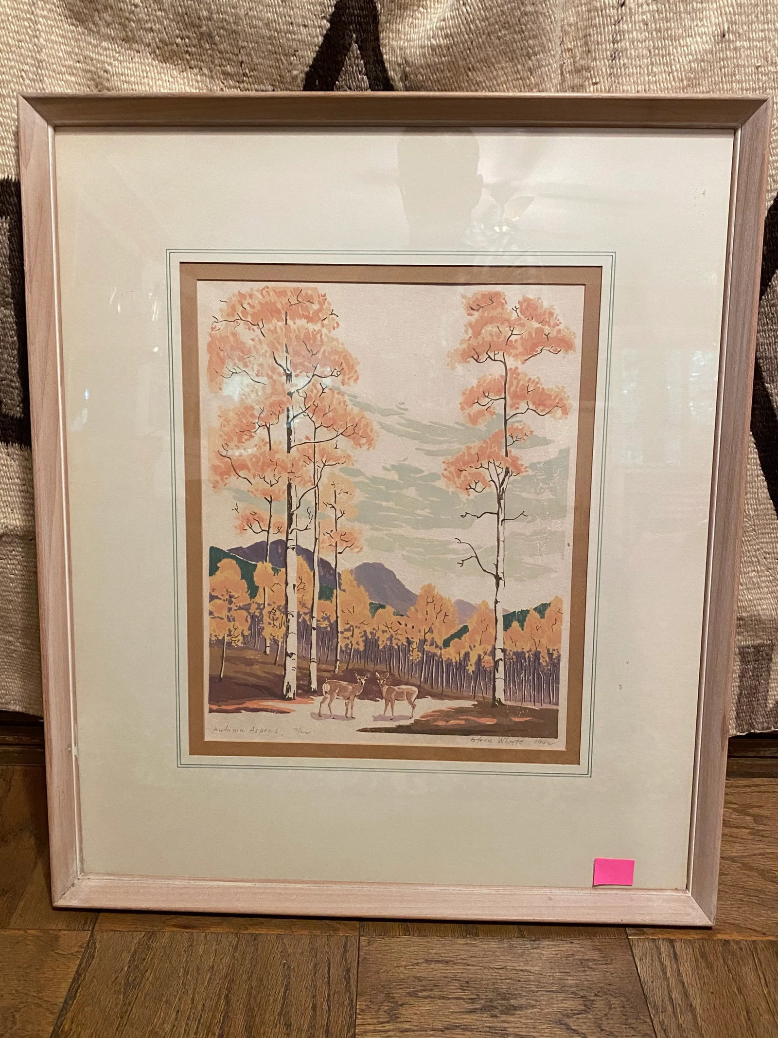 1940s "Autumn Aspens" Landscape Woodblock Print by Glenn Wheete, Framed - 5