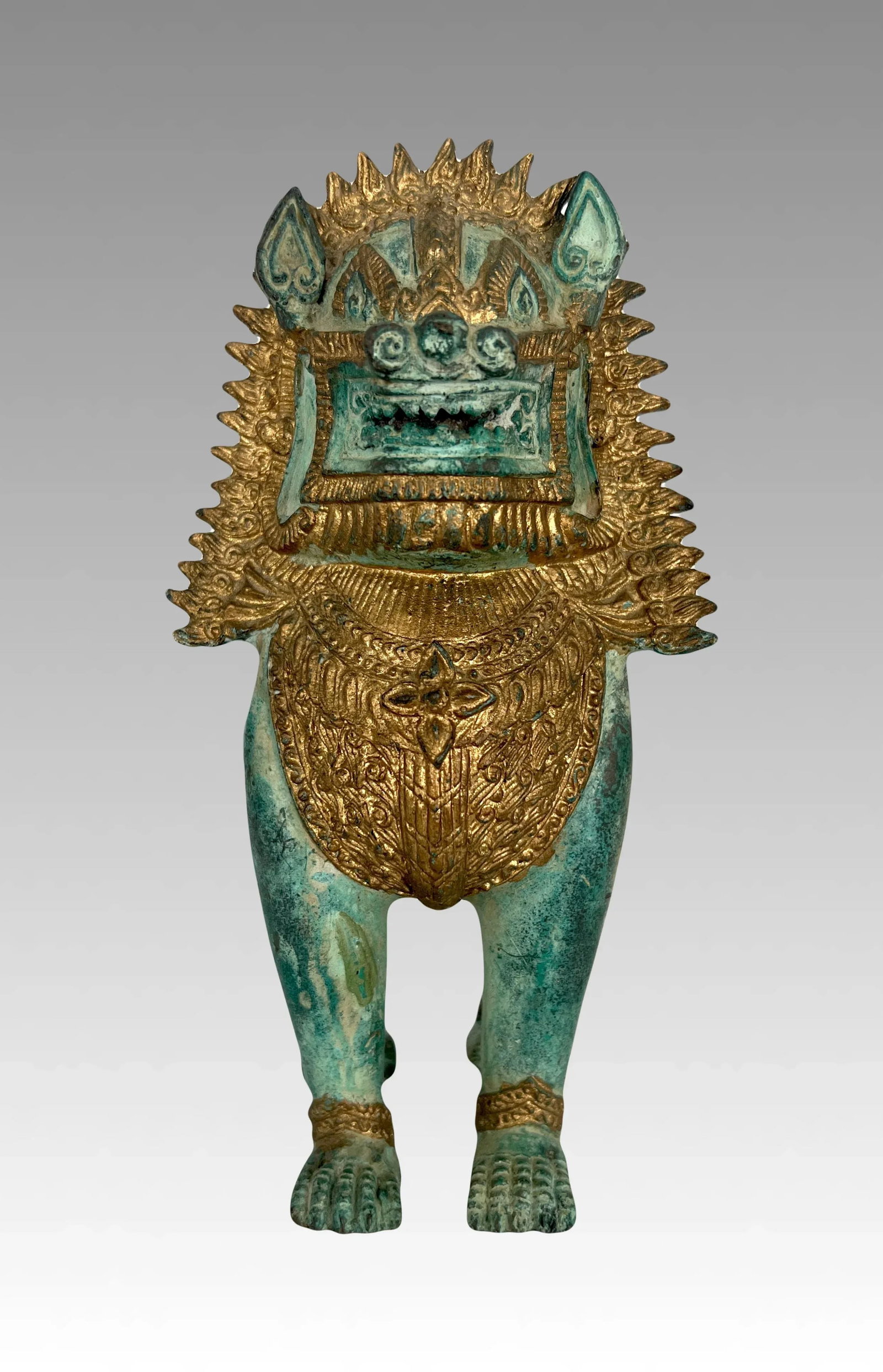 Khymer Singha Gilt Temple Guardian Lion Statue (Thai) - 2