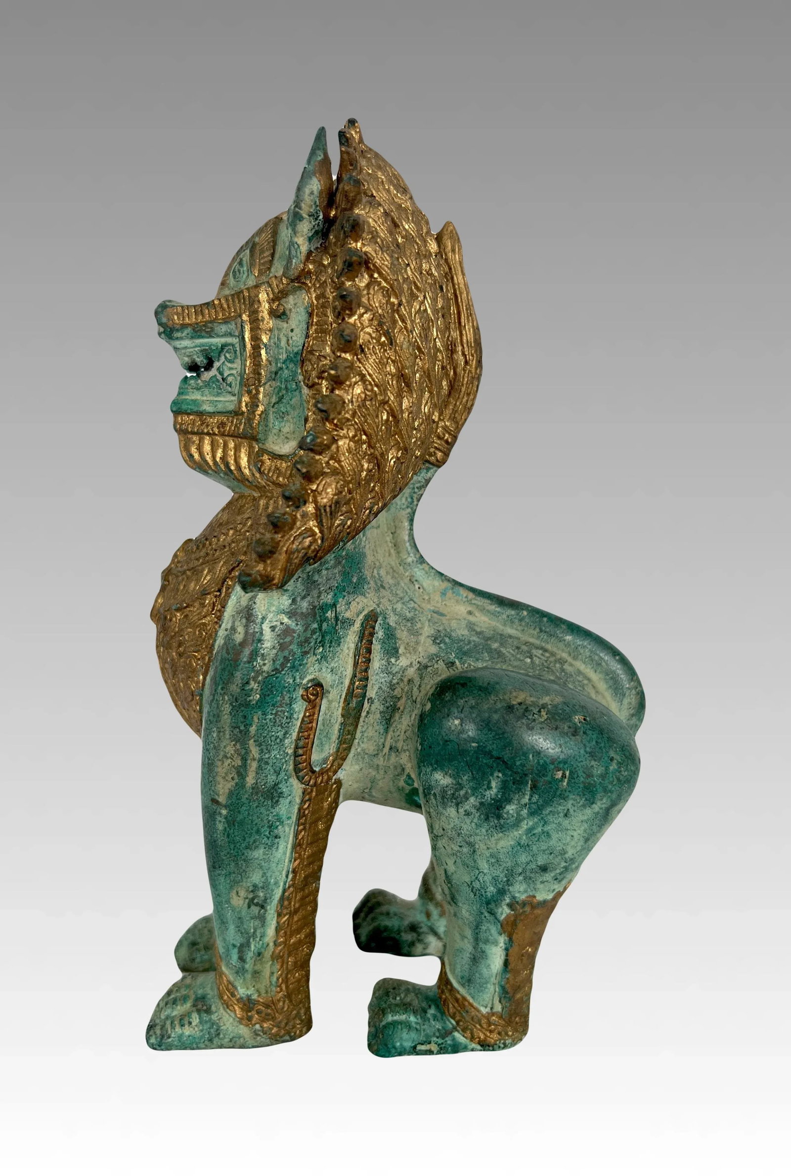 Khymer Singha Gilt Temple Guardian Lion Statue (Thai) - 6