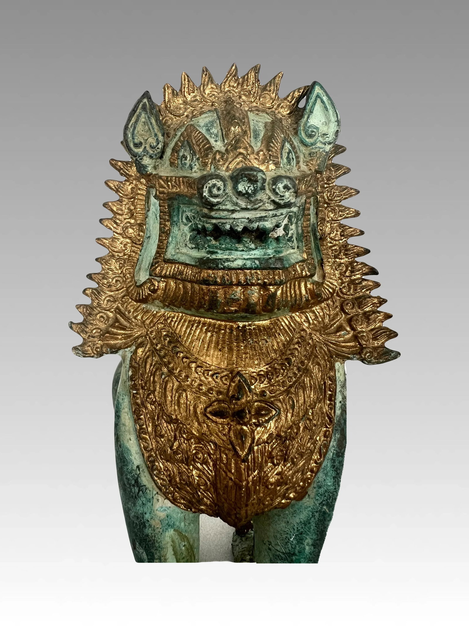 Khymer Singha Gilt Temple Guardian Lion Statue (Thai) - 8