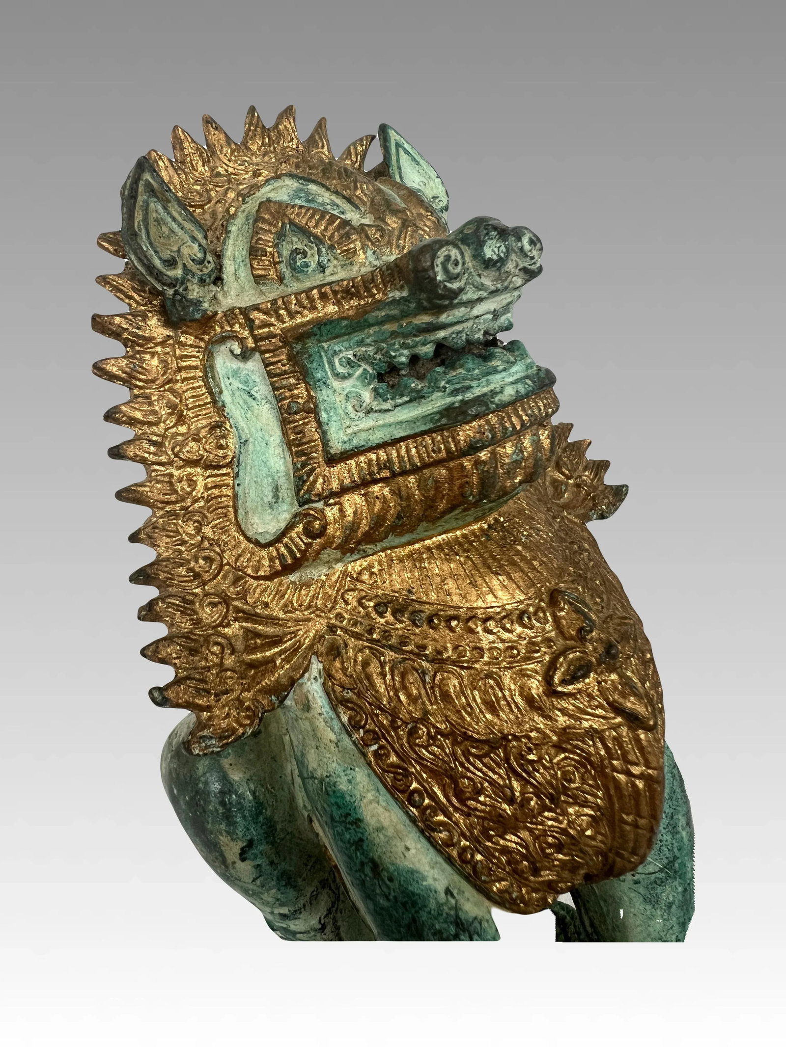 Khymer Singha Gilt Temple Guardian Lion Statue (Thai) - 9
