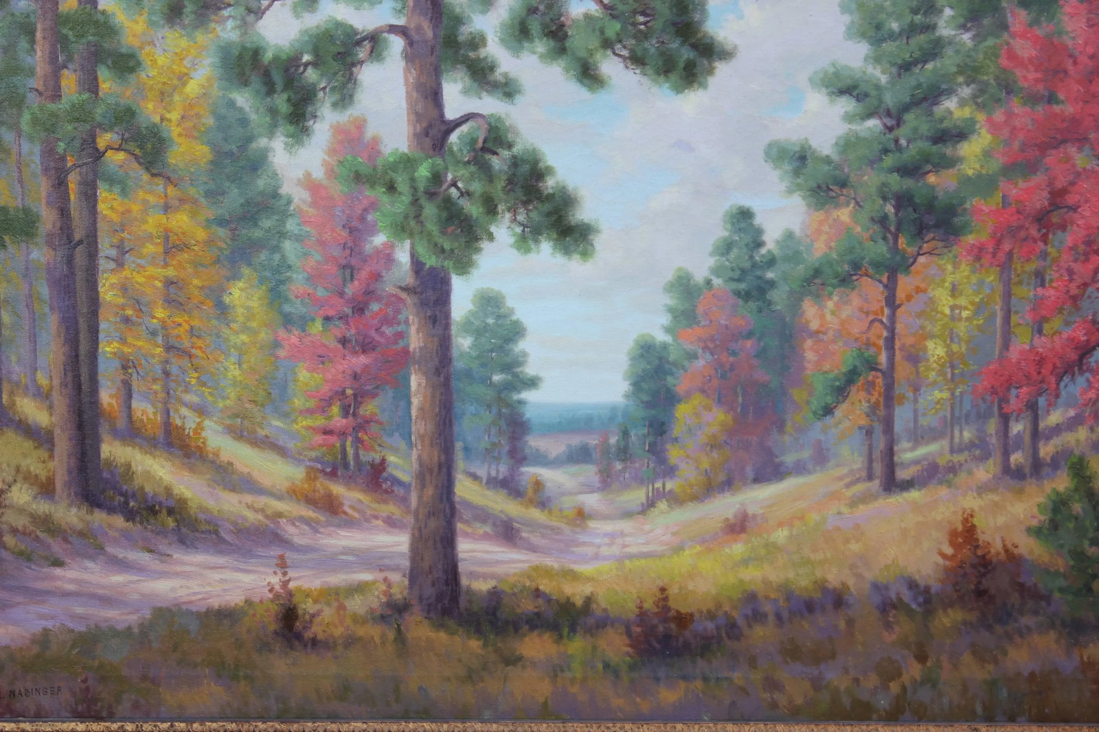 Dollie Nabinger Idealistic Fall Texas Oil Paint Landscape 1950s - 2