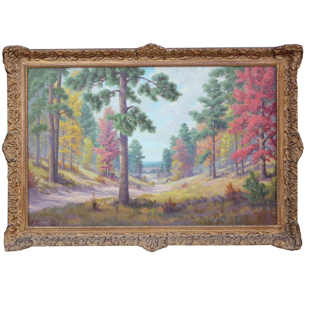 Dollie Nabinger Idealistic Fall Texas Oil Paint Landscape 1950s - 5