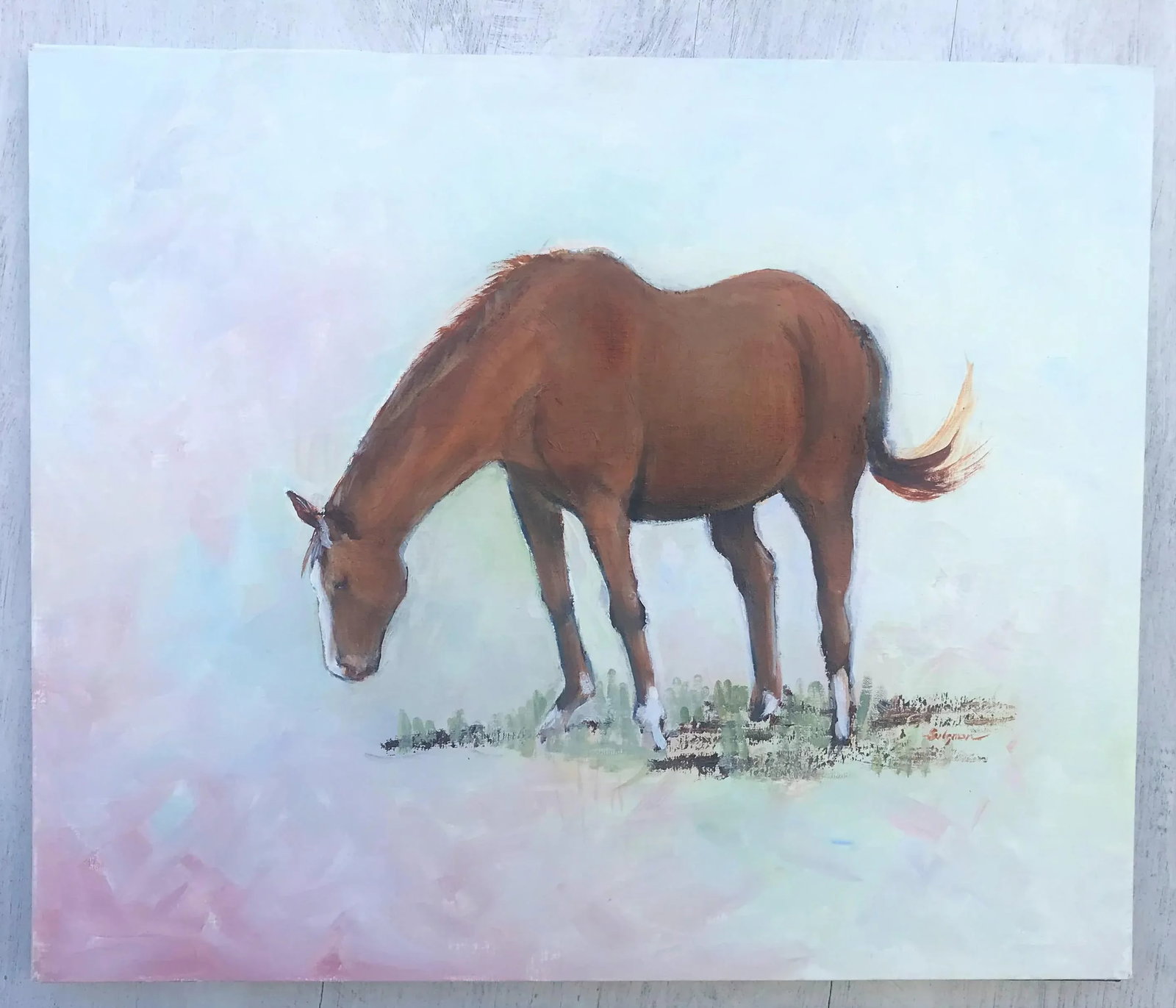 Framed "Grazing Horse" Acrylic on Canvas Original Painting - 10