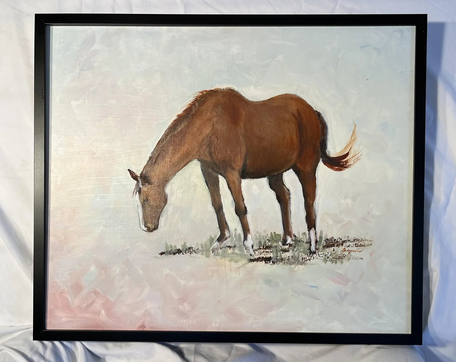 Framed "Grazing Horse" Acrylic on Canvas Original Painting - 2