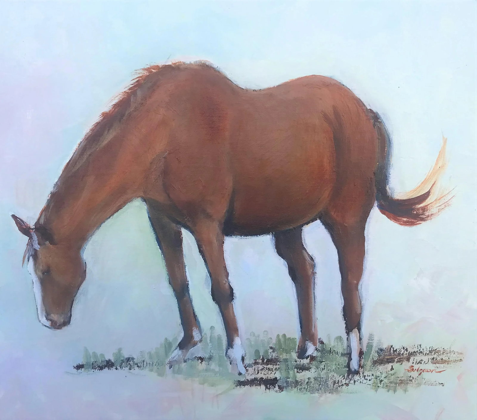 Framed "Grazing Horse" Acrylic on Canvas Original Painting - 4