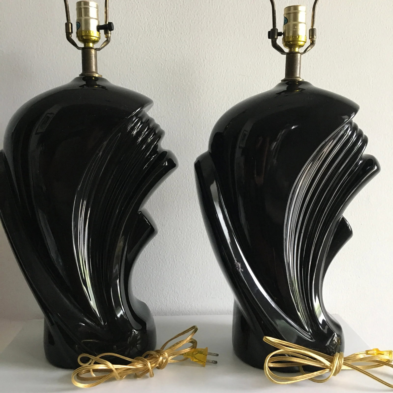 1980s Vintage Ceramic Wave Lamps - a Pair - 3