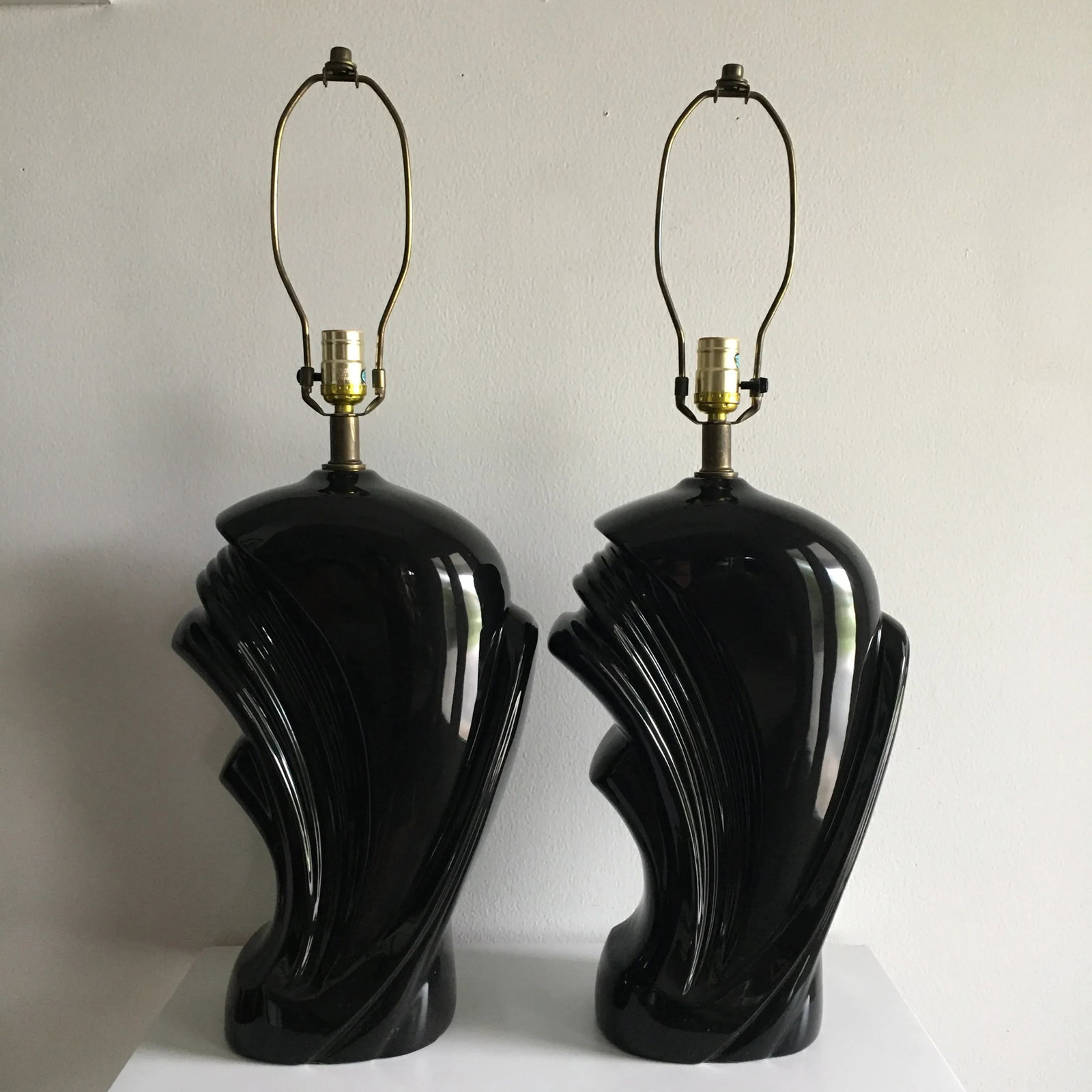1980s Vintage Ceramic Wave Lamps - a Pair - 7
