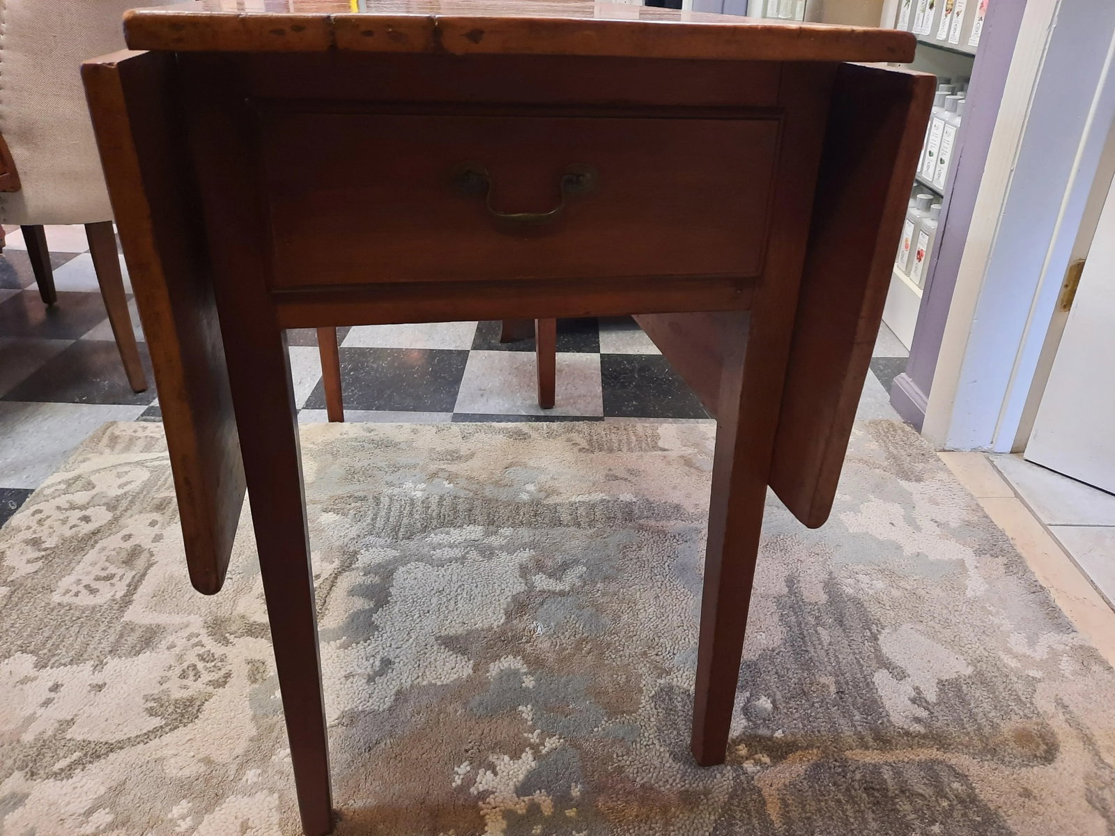 Antique American Pine Drop Leaf Table With Drawer - 11