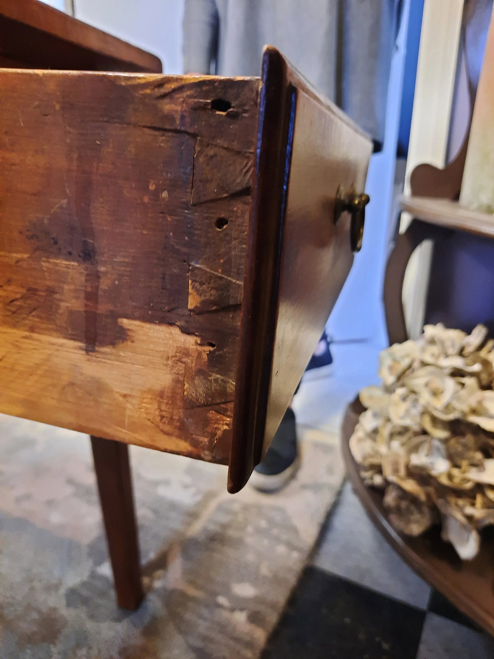 Antique American Pine Drop Leaf Table With Drawer - 12