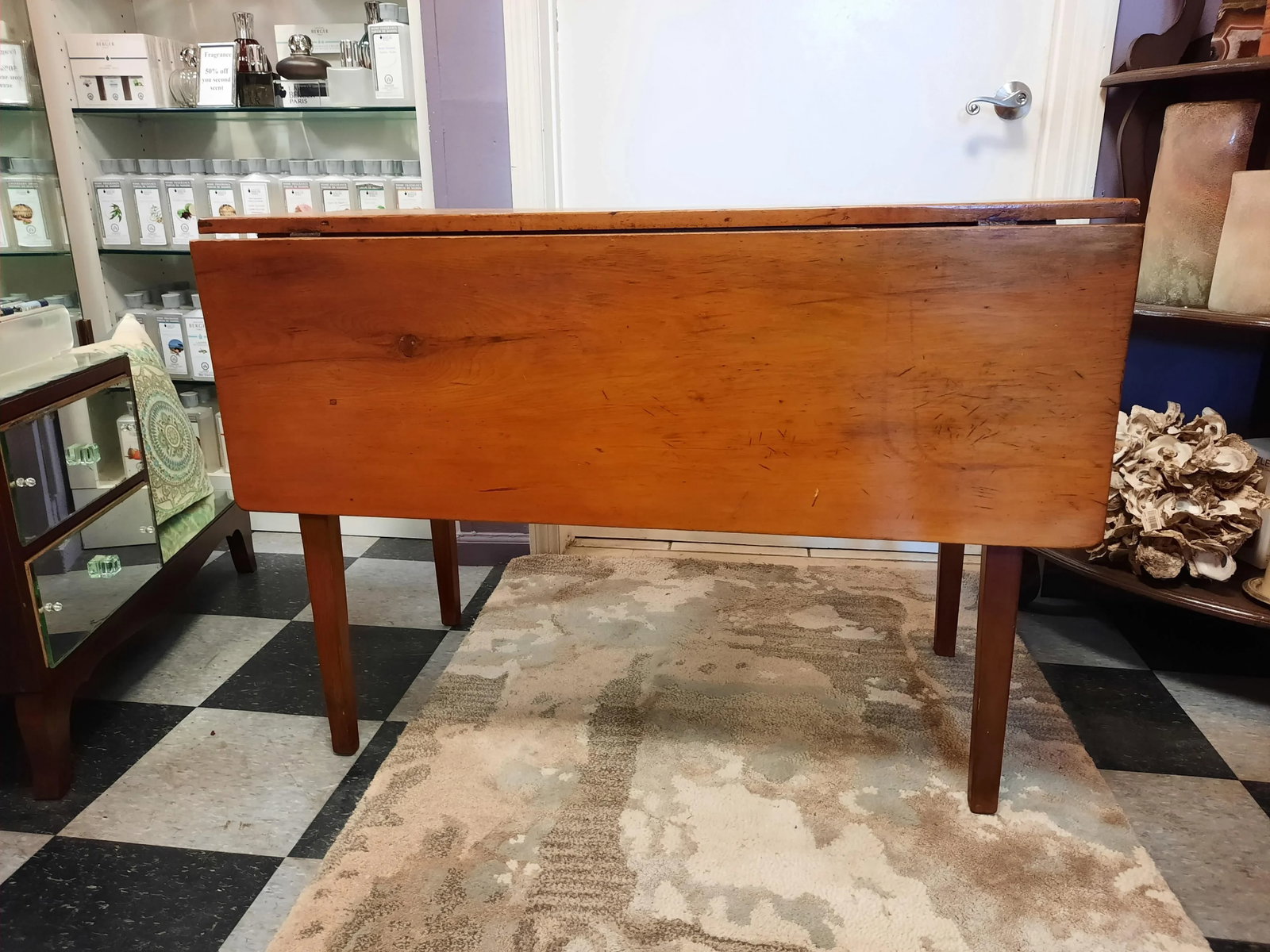 Antique American Pine Drop Leaf Table With Drawer - 13