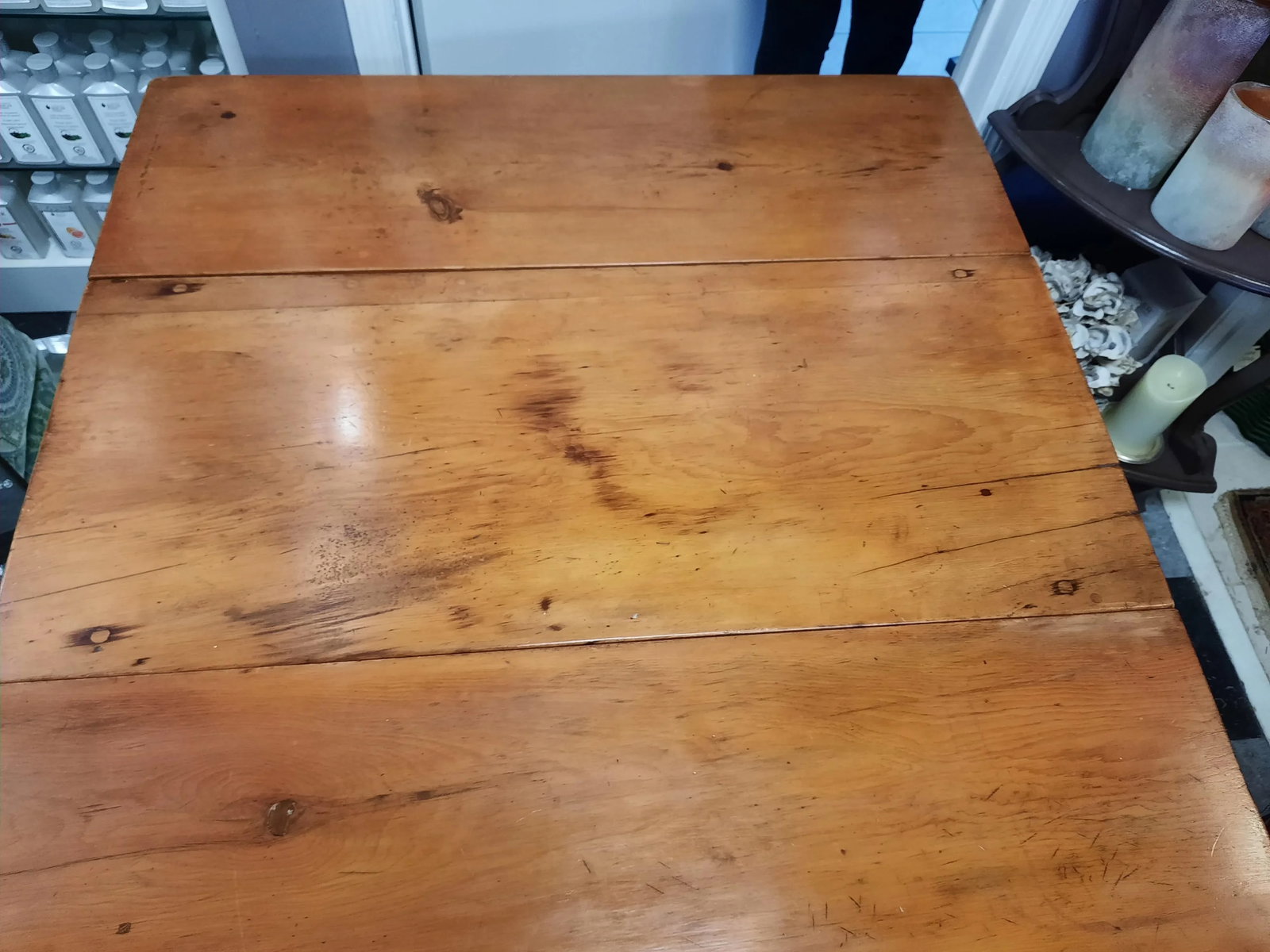Antique American Pine Drop Leaf Table With Drawer - 3