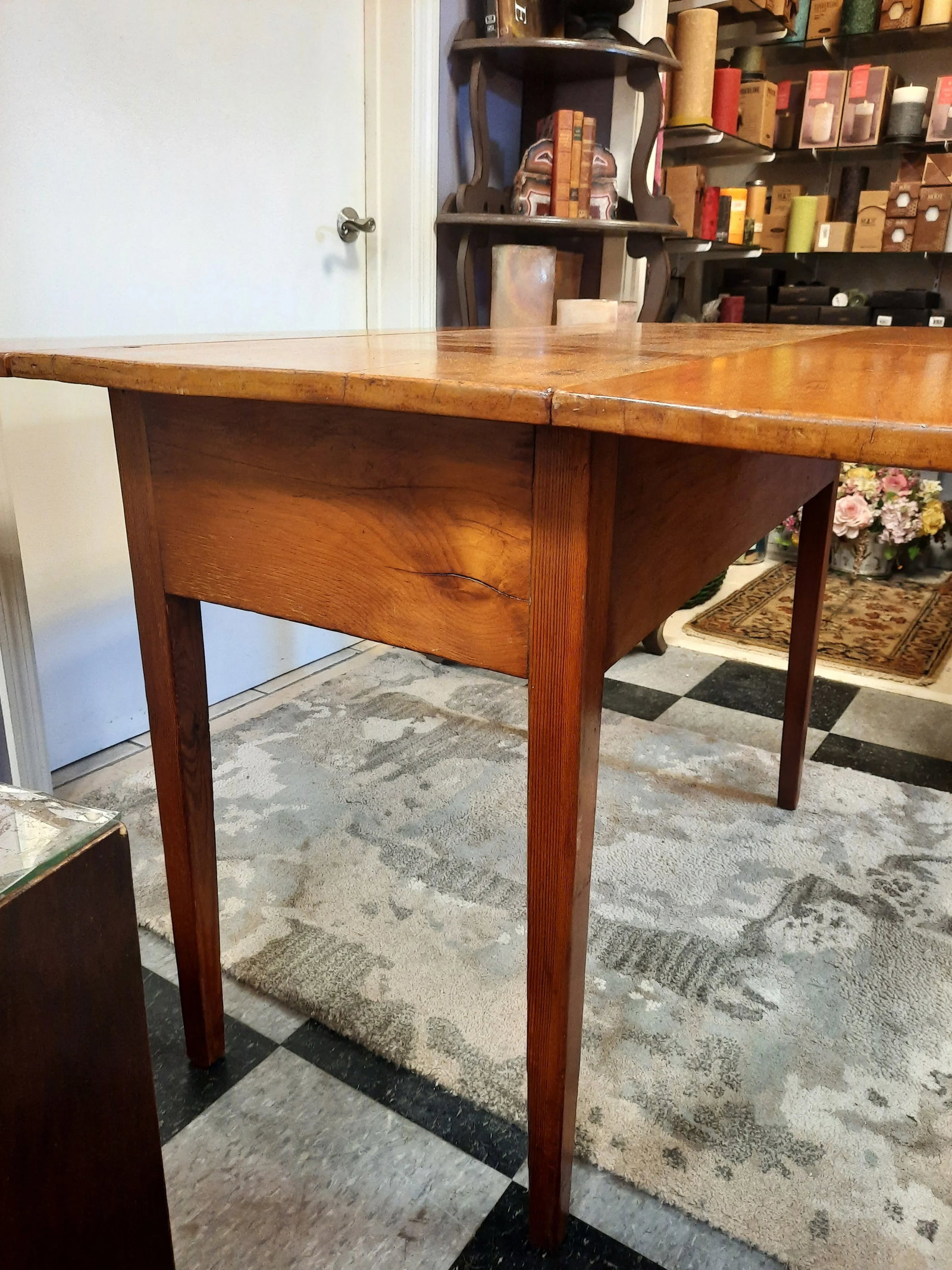 Antique American Pine Drop Leaf Table With Drawer - 6