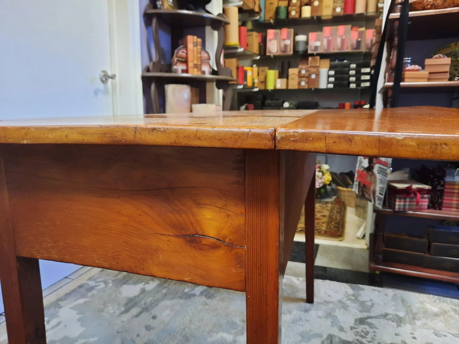 Antique American Pine Drop Leaf Table With Drawer - 8