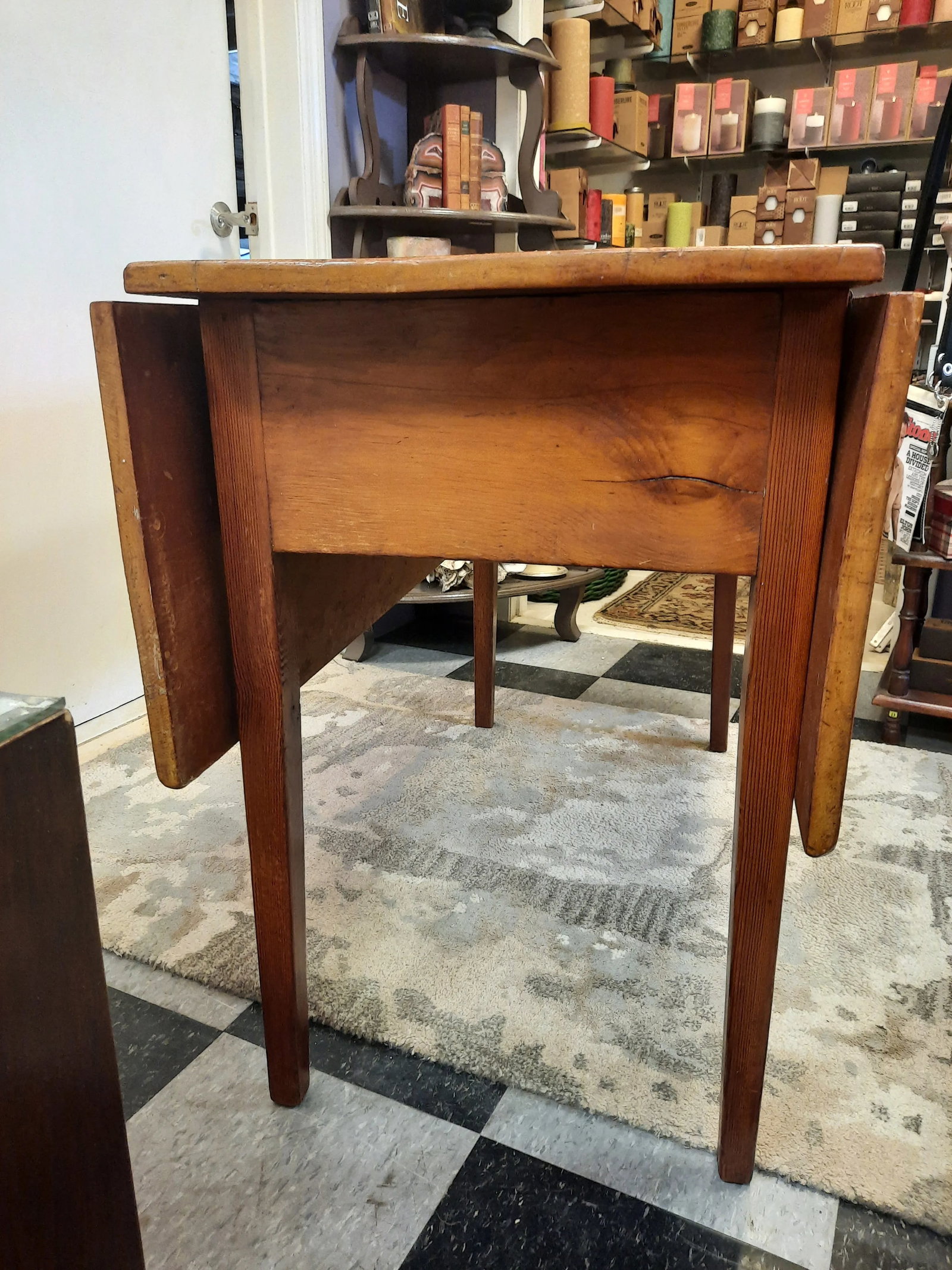Antique American Pine Drop Leaf Table With Drawer - 9