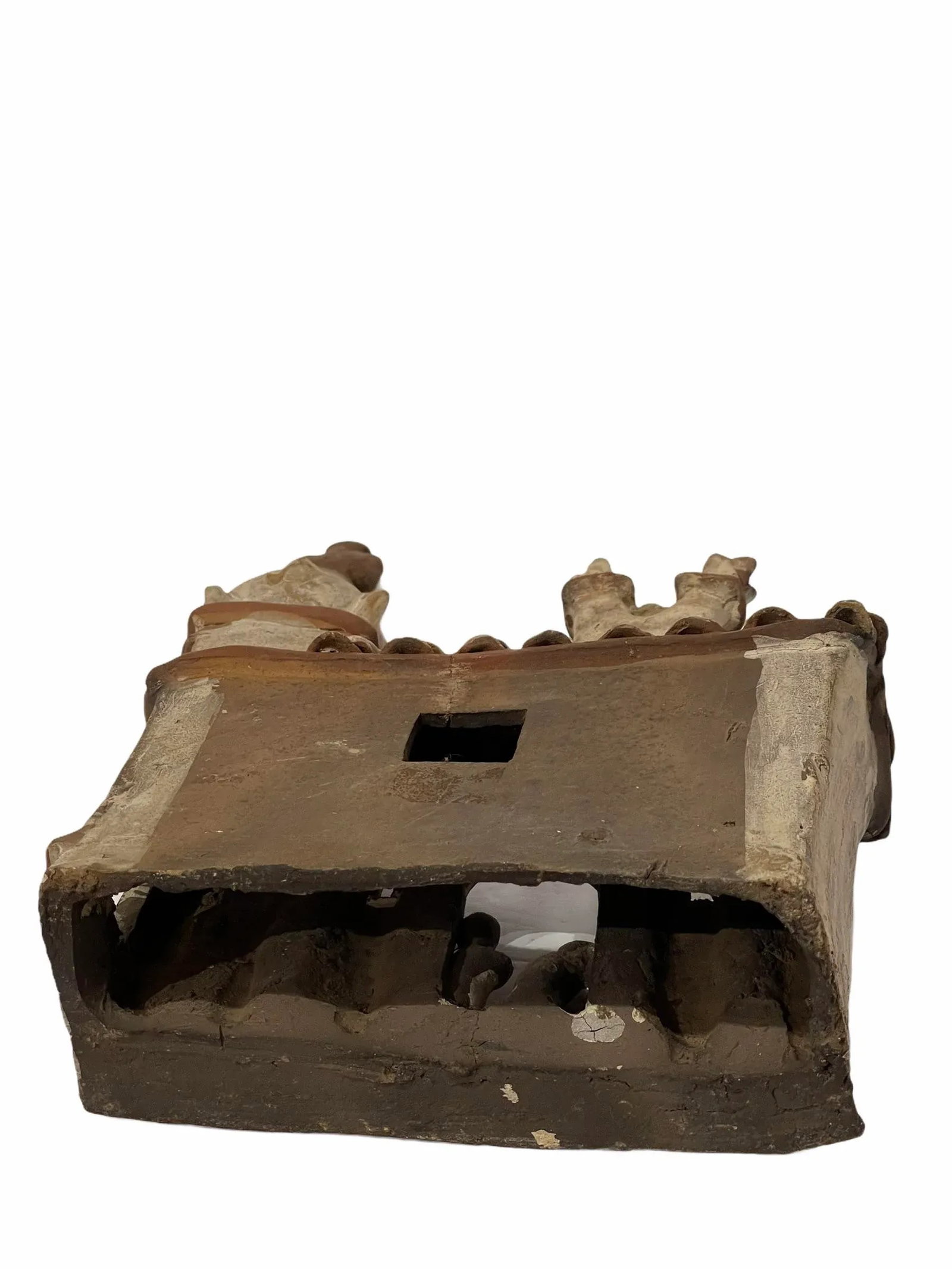 Vintage 1940s Mexican Clay Church Steeple Village With People Sculpture - 9