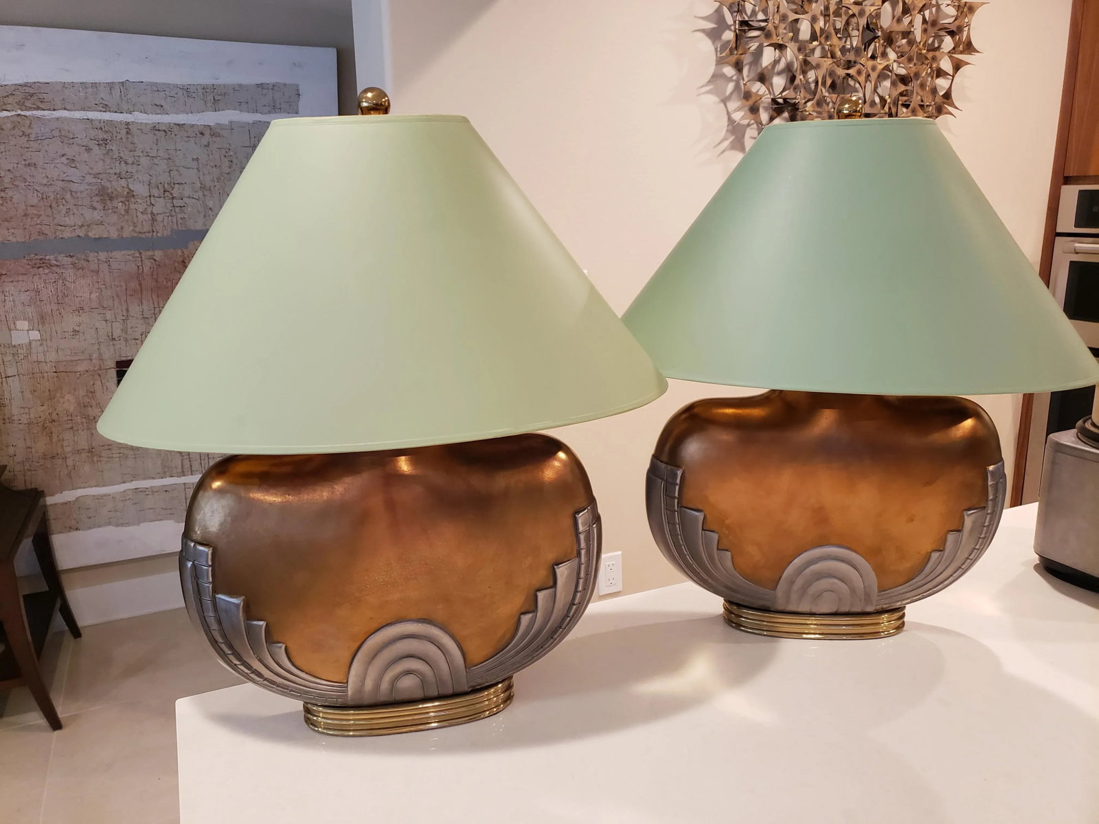 Art Deco Table Lamps With Shades - a Pair - 2