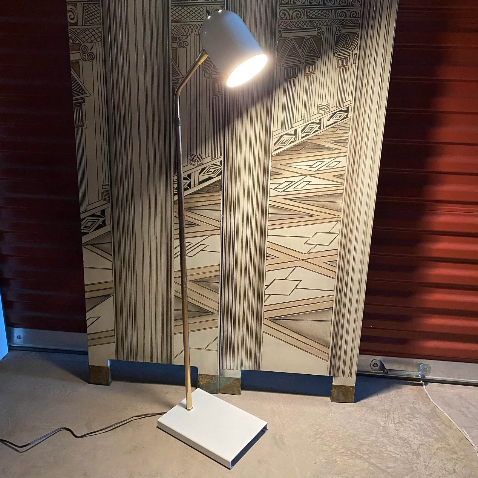 Mid-Century Ward White Lacquered and Brass Pharmacy Adjustable Floor Lamp - 11