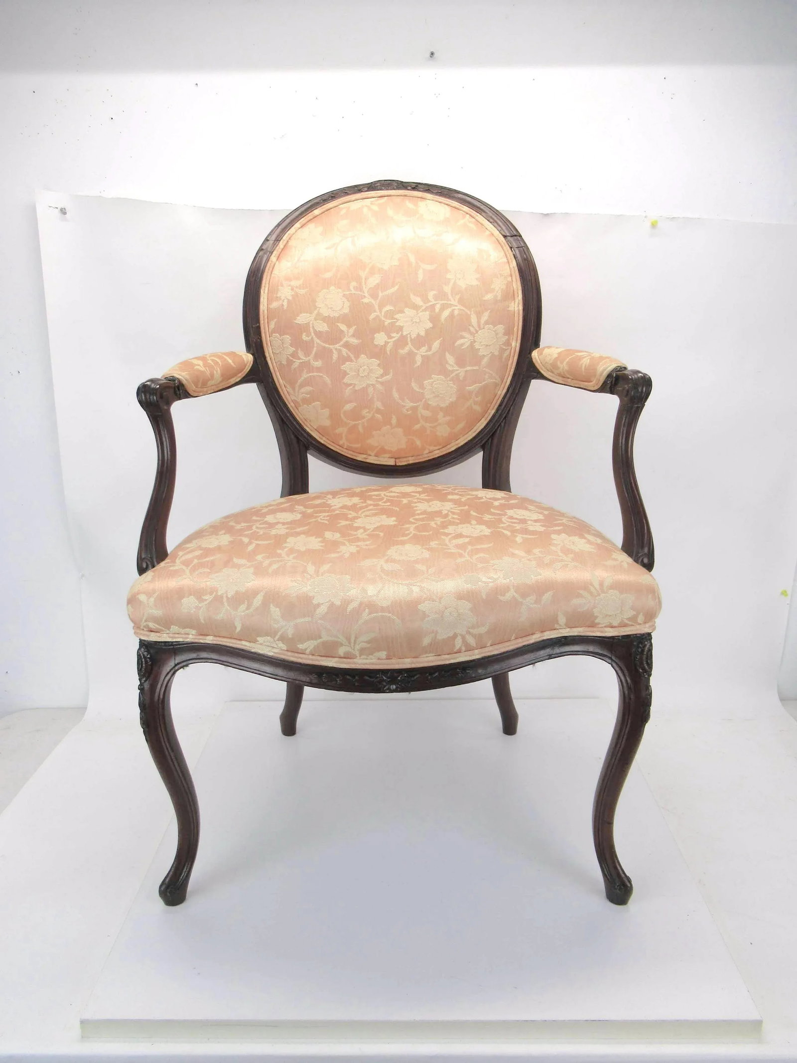Louis XV Upholstered 1700s Armchair With With Balloon Back & Padded Arms - 13
