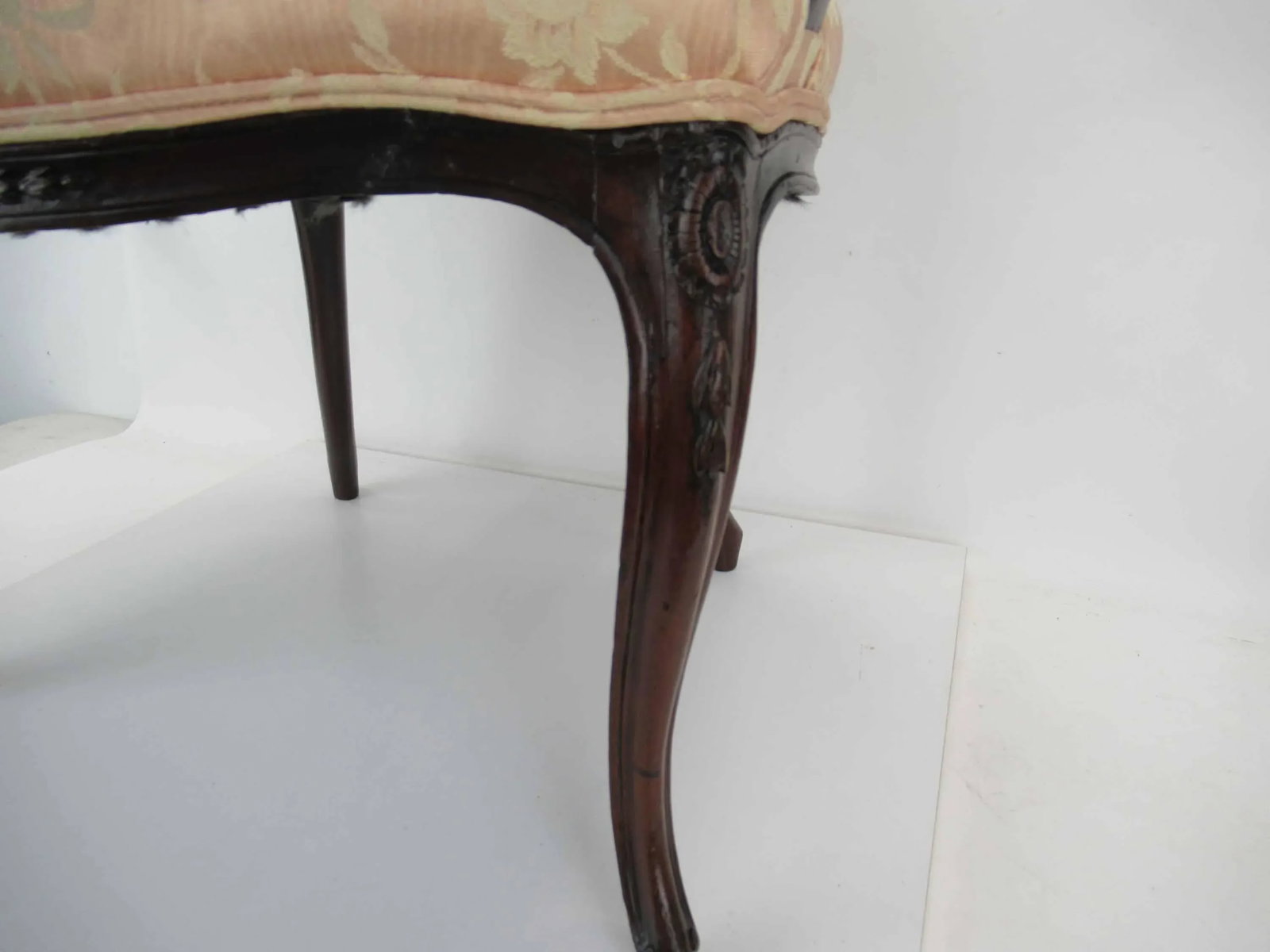 Louis XV Upholstered 1700s Armchair With With Balloon Back & Padded Arms - 4