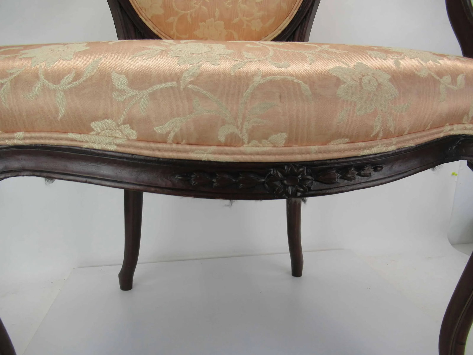 Louis XV Upholstered 1700s Armchair With With Balloon Back & Padded Arms - 5