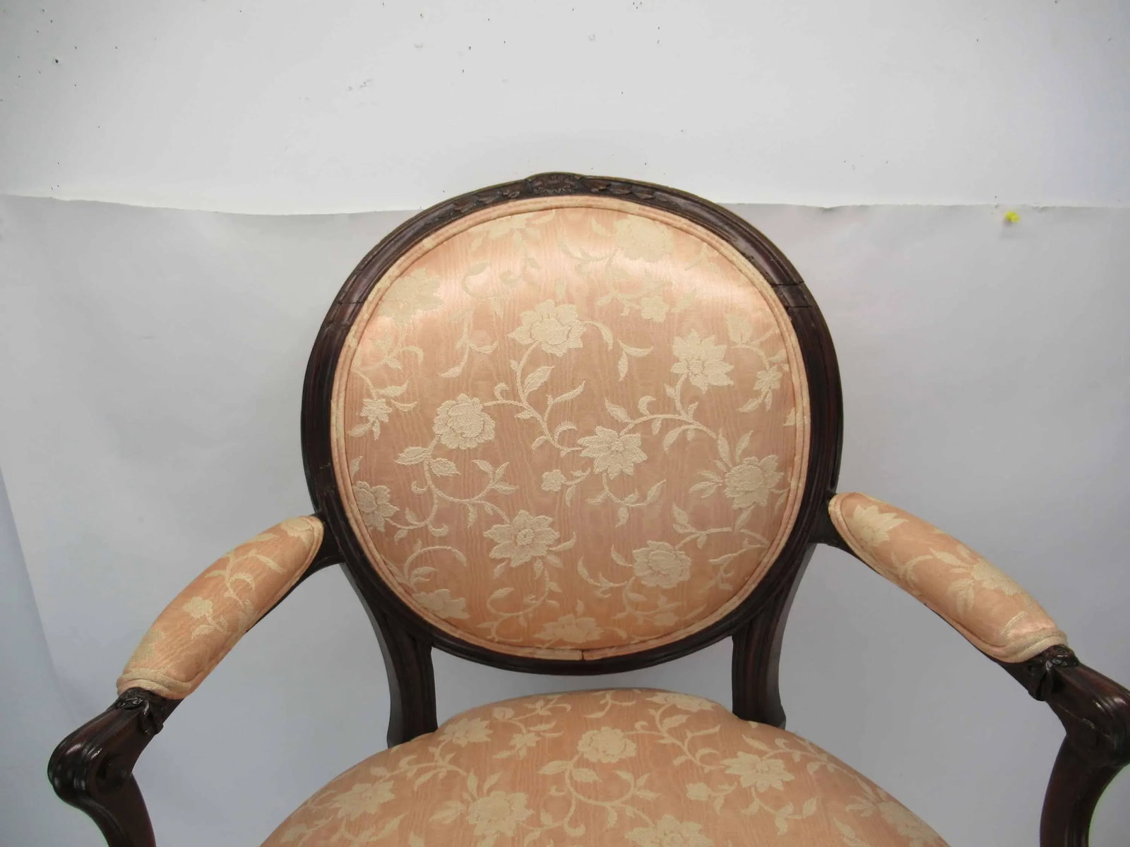 Louis XV Upholstered 1700s Armchair With With Balloon Back & Padded Arms - 7