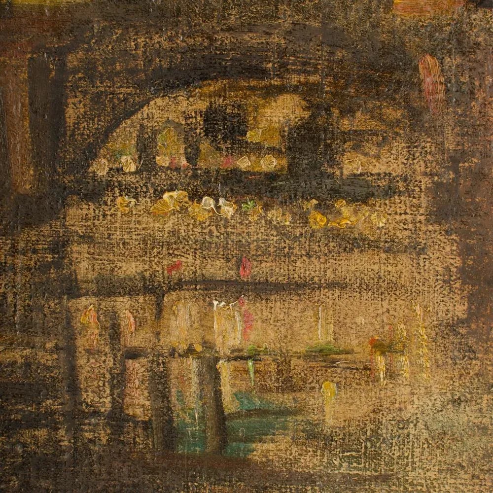 "Augustusbrucke" Oil Painting of a Bridge in Dresden at Night, Late 19th Century. - 5