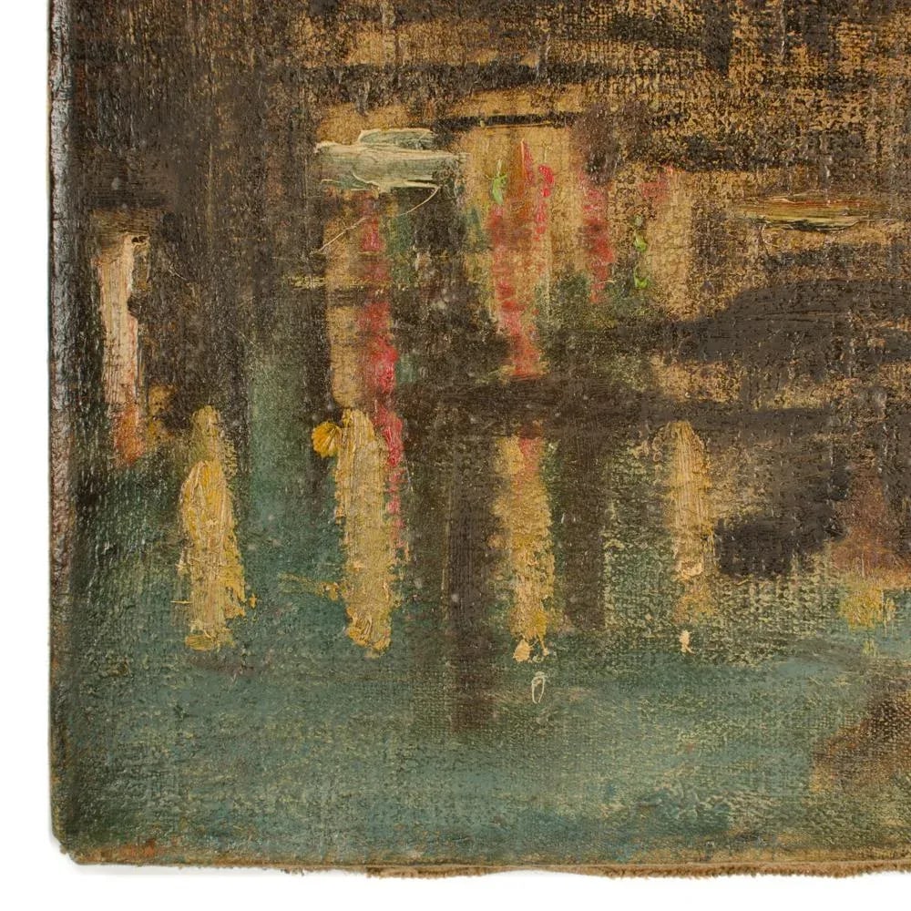 "Augustusbrucke" Oil Painting of a Bridge in Dresden at Night, Late 19th Century. - 8