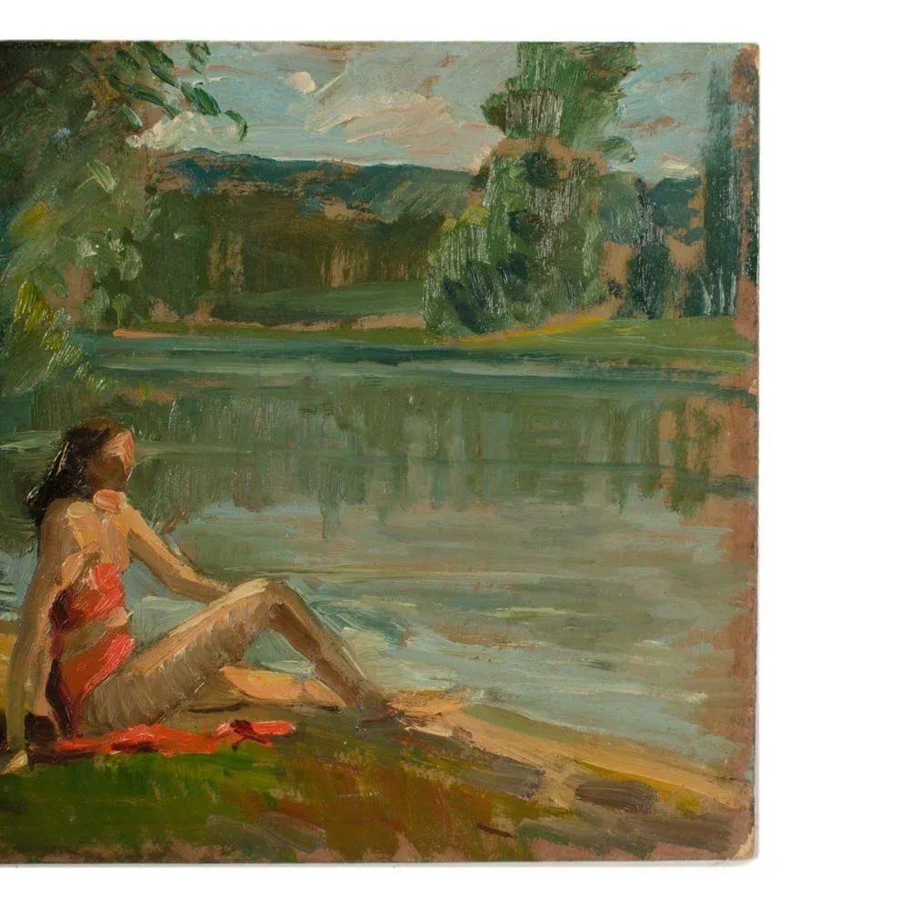 Early 20th Century "Red Bikini" Figurative Oil Painting by Jean Chaleye - 6