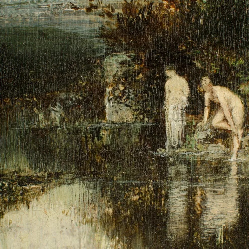 Continental Landscape Painting With Nude Women Swimming, 19th C. - 7