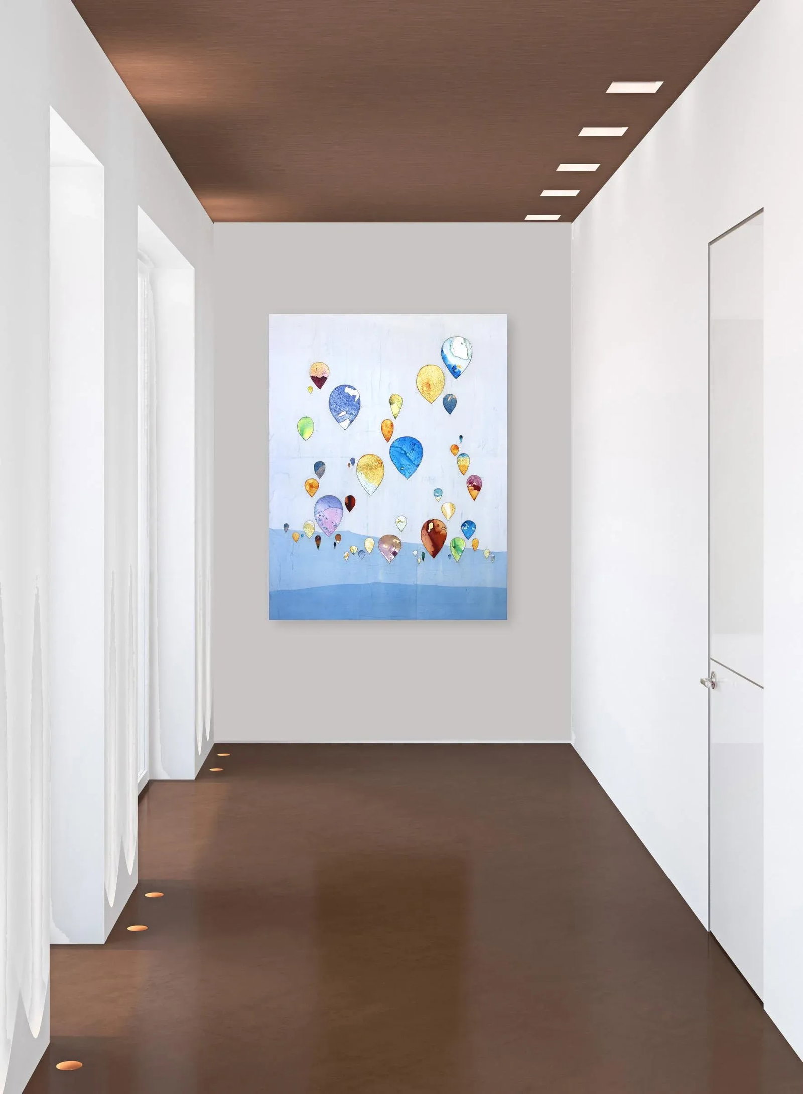 Large Contemporary Original Minimalist Skyscape Air Balloons Painting "With Flying Colors" Original - 7