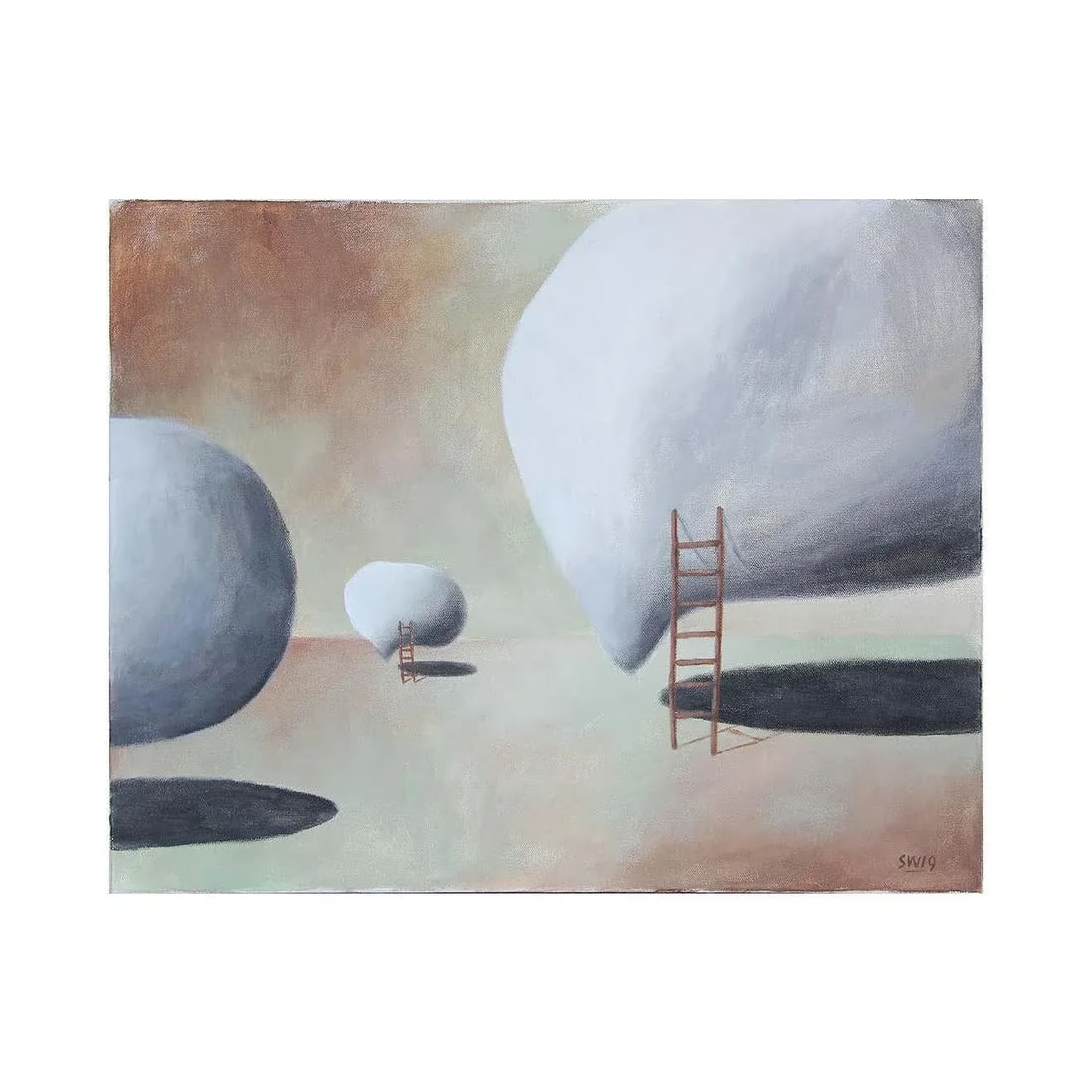 2019 "Here Come the Warm Jets" Contemporary Pastel Surrealist Landscape With Ladders by Scott Woodar - 2